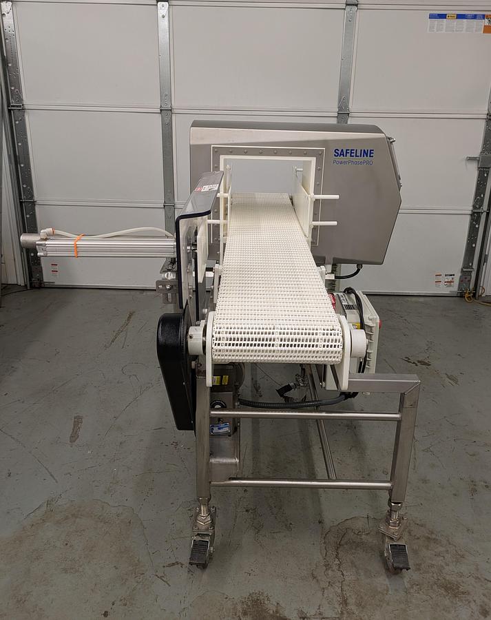 Used Safeline metal detector model SL1500, stainless conveyor, pneumatic reject