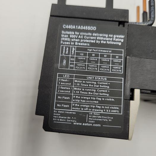 Used EATON C440A1A045SDD motor protector / 9 - 45A electronic overload relay