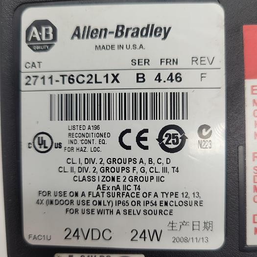 Used Allen-Bradley Panelview 600 2711-T6C2L1X Ser.B