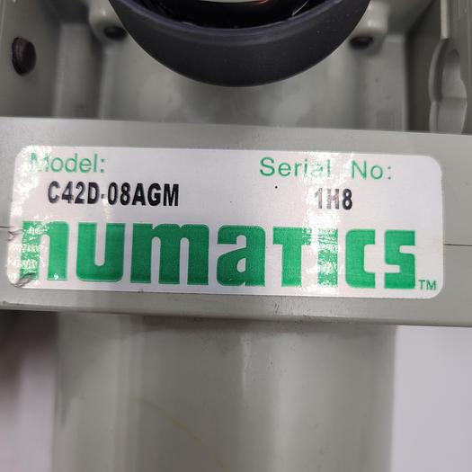 Used NUMATICS C42D-08AGM REGULATOR connected to NUMATICS VSL42-08 - Shut Off Valve & 2 brass compression fittings