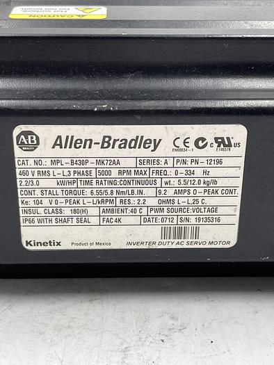 Used Allen-Bradley MPL-B430P-MK72AA Ser A 