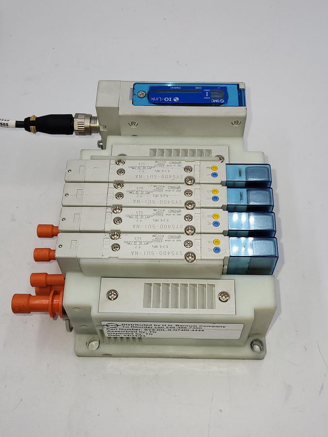 Used SMC SY5-IOL-0-N74RI W/ 4 solenoids SY5400 / One: EX260-SIL1 Serial Transmission System