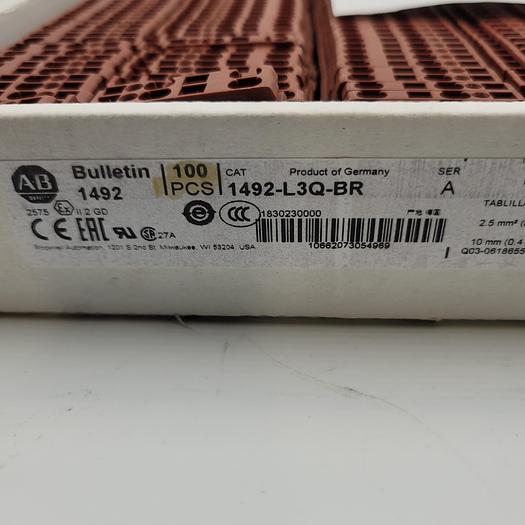 ALLEN BRADLEY 1492-L3Q-BR SER A PANEL Terminal Block, 25A, 600V AC/DC - 1 new FULL box (100)