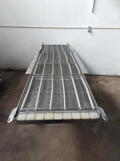 Used  24" wide wire belt 8' long 36" tall 120v all stainless with drip pan with 2" center drain and 6" casters