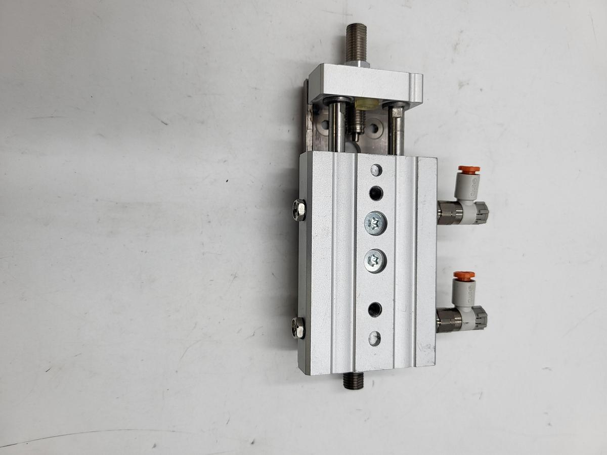 Used SMC MXQ12A-30ZG cylinder with slide table & two AS1201F valves
