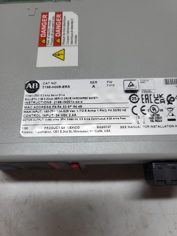 Used Allen-Bradley Servo Drive 2198-H008-ERS Ser.A