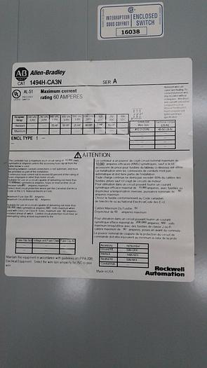 Used Allen-Bradley AL-51 Maximum Current Rating 60 Amperes 1494H-CA3N Enclosure