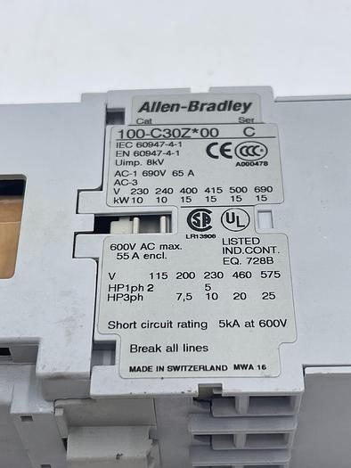 Used Allen Bradley 100-C30Z*00 Ser C 24VDC
