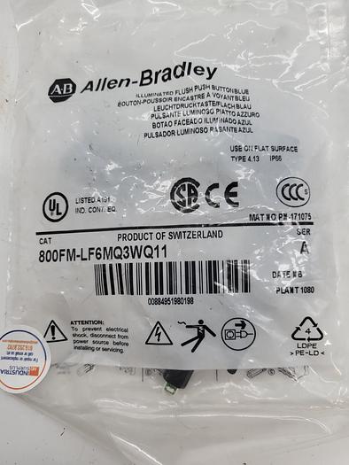 Authentic Allen-Bradley Illuminated Flush Plus Button Blue 800FM-LF6MQ11 Ser.A