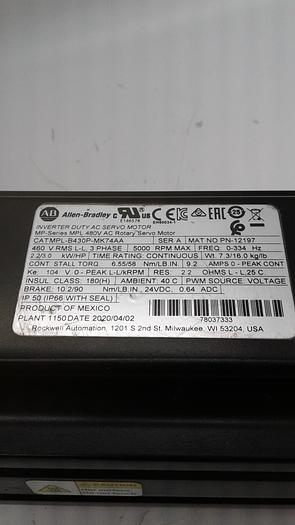 Used Allen-Bradley Inverter Duty AC Servo Motor MP Series MPL 480V AC Rotary Servo Motor MPL-B430P-MK74AA A