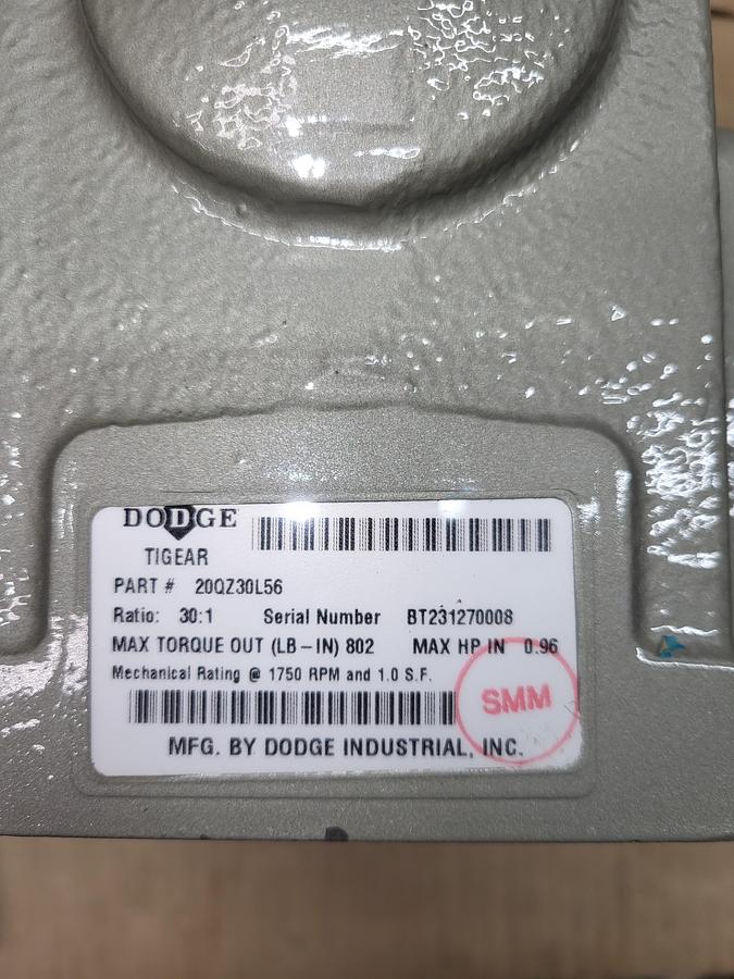 DODGE TIGEAR Right Angle Worm Gear Reducer 20QZ30L56 Ratio 30:1 *NEW - NO BOX** 56C Frame