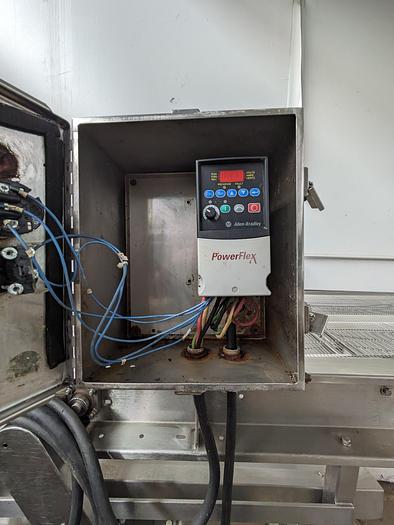 Used Wire Mesh Conveyor stainless steel 24" Wide 70" long 42" tall on wheels with VFD