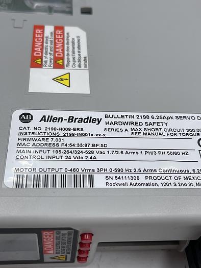 Used Allen-Bradley 2198-H008-ERS Ser A 