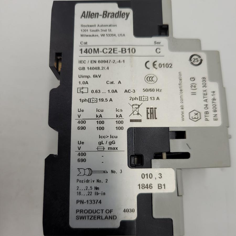 Used Allen Bradley 140M-C2E-B25 Ser C (.63A-1.0A) motor protection circuit breaker