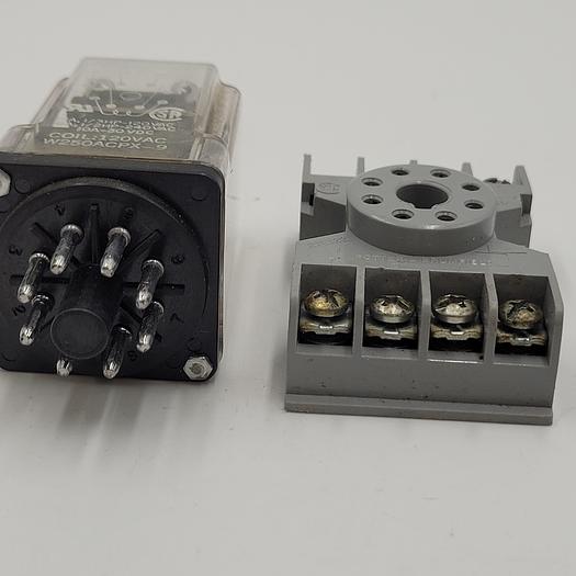 Used Magnecraft W250ACPX-9 Relay Coil 120VAC 50/60Hz WITH Tyco 27E122 Relay Socket, Mounting Base