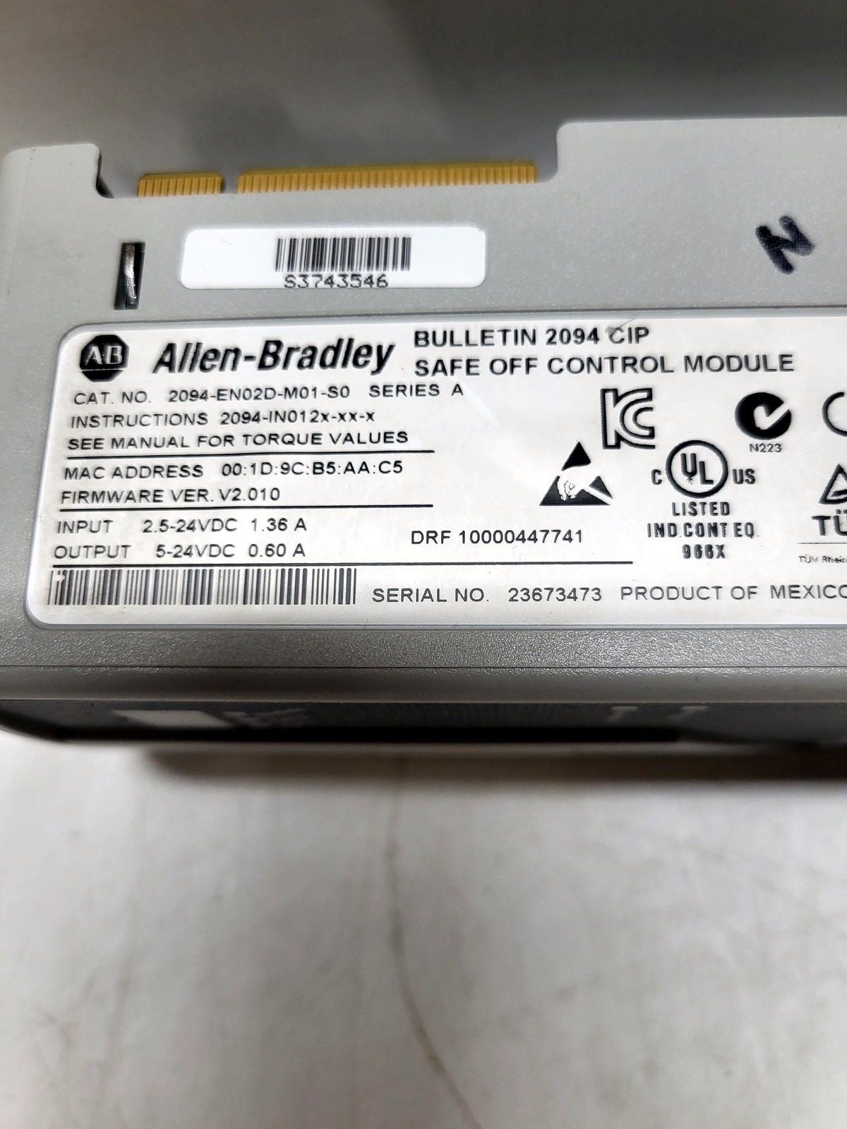 Allen-Bradley 2094-EN02D-M01-S0 nameplate