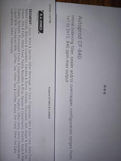 Used RA JONES Autoprod CF-840 Inline indexing filler, sealer and/or overcapper