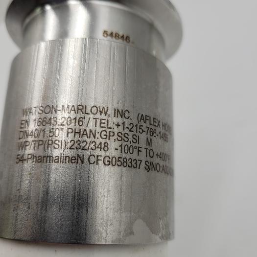 AFLEX Pharmaline N PTFE- USP VI ISO 9001 - SC126591 DN40 4Q hose 1-1/2" x 48" & stainless sanitary both ends *NEW*