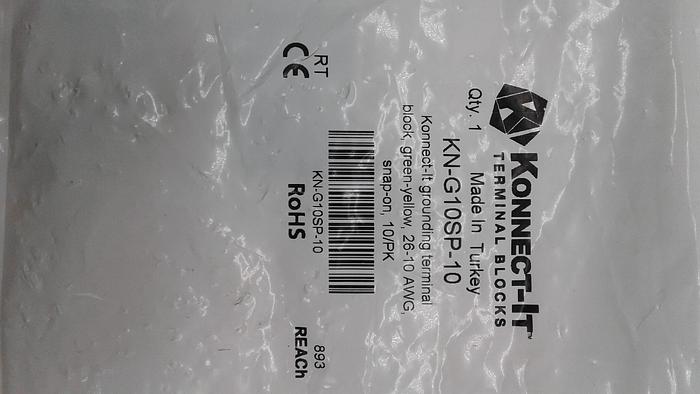 Used Konnect-It KN-G10SP-10 grounding terminal block, green-yellow 26-10 AWG