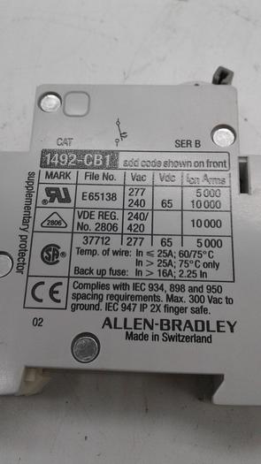 Used Allen-Bradley G150 Supplementary Protector 1492-CB1