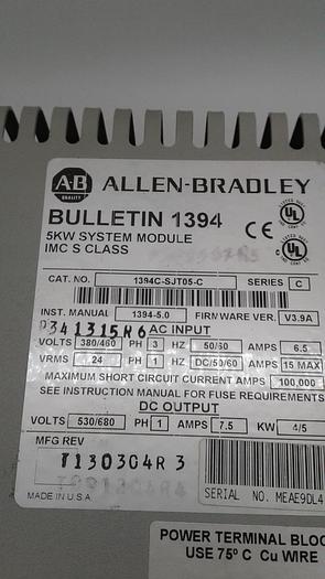 Allen-Bradley Bulletin 1394 5KW System Module IMC S class 1394C-SJT05-C