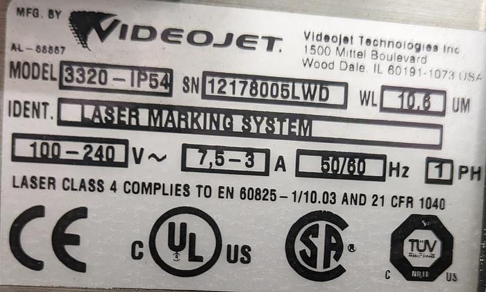 Used videojet 3320 laser marking system