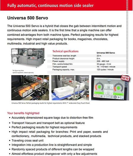 Used Kallfass Universa Servo 500 high speed automatic shrink wrap / with heat tunnel