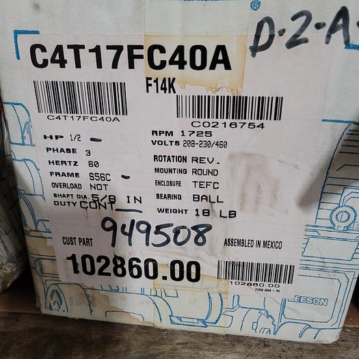 LEESON 1/2 HP motor C4T17FC40A 5/8" shaft RPM 1725 - 208-230/460 3PH *NEW SHRINK WRAPPED IN BOX*