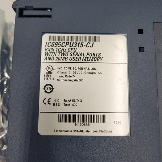 GE IC695CPU315-CJ RX3i 1GHZ CPU WITH TWO SERIAL PORTS & 20MB USER MEMORY new & in original packaging