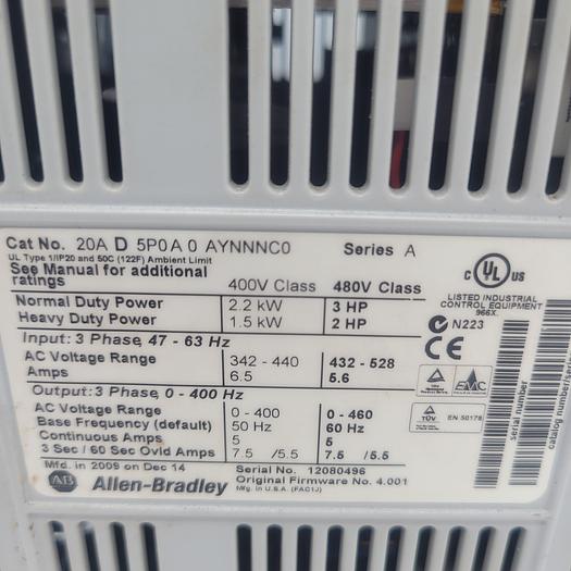 Used Allen-Bradley Power Flex 70 20AD5P0A0