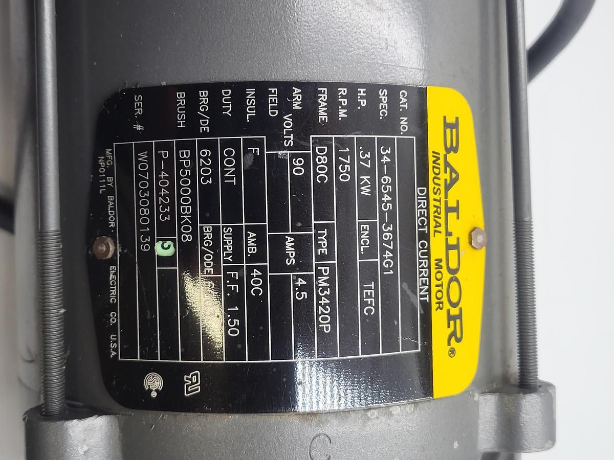 Used Baldor conveyor motor/trans .37 KW 1750 rpm TEFC Frame: D80C / 34-6545-3674G1 TRANS: CAT FX1-05-80C-56CZ / GR0222C032
