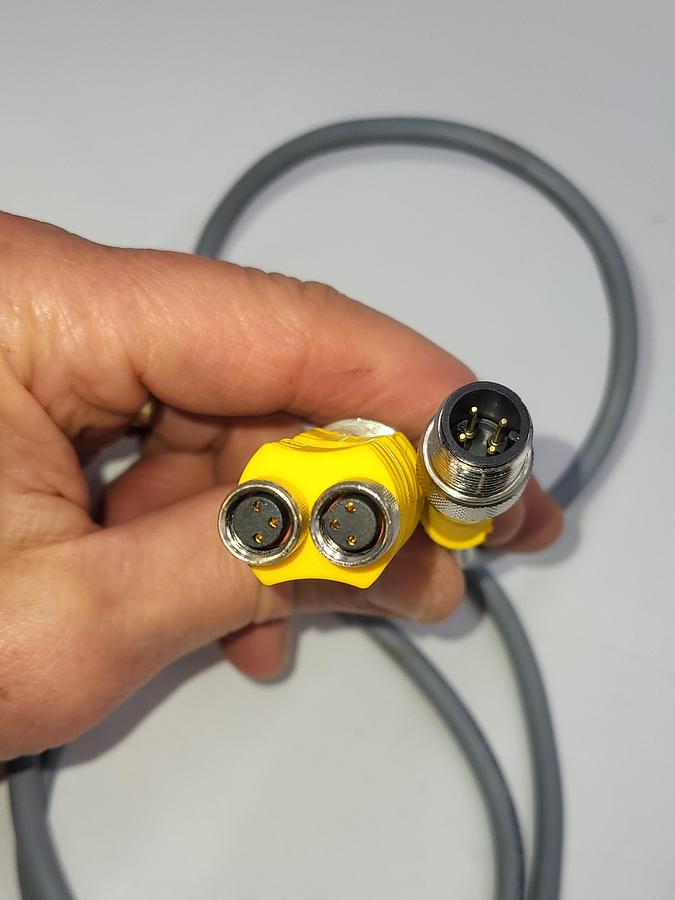Used Turck RK 4.4T-1-RS 4.4T Cordset, M12 Male to M12 Female, Gray, 4 cond., 1 m