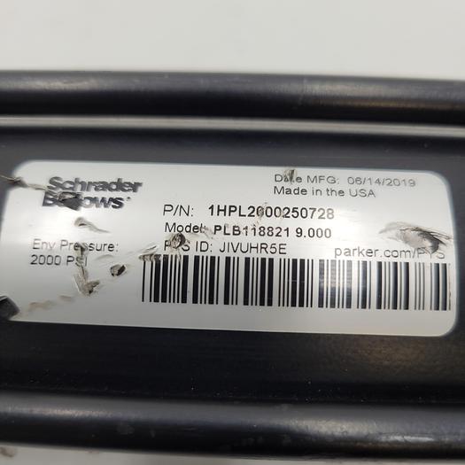 Used Schrader Belows pneumatic cylinder PN: 1HPL2000250728 Model: PLB118821 9.00