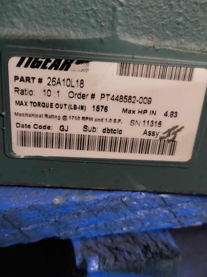 Used TIGEAR-2 Right Angle Worm Gear Reducer 26Q10L18 / 2.63 in Center Distance 180TC Frame Size - Left Output Ratio 10:1