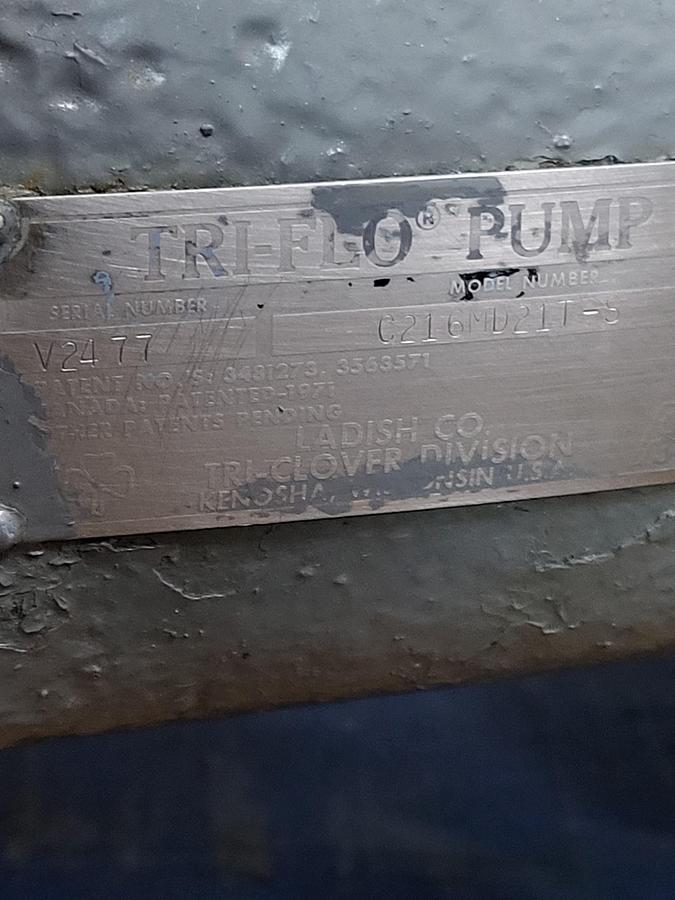 Used Reliable Electric 7.5 HP motor 230/460 v TEFC 215TC frame Model P21G1103H TRI-FLO stainless Pump C216MB21T-S