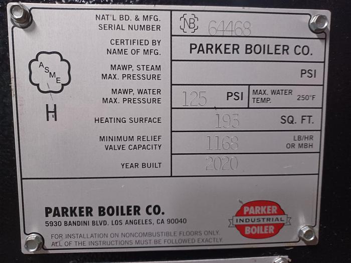 Used Parker Hot water boiler T1460 146000 BTU 2020