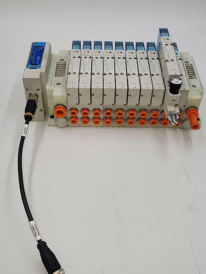 Used SMC SY5-IOL-0-N710RI W/ 9 solenoids SY5300 & One SY5400 air regulated / One: EX260-SIL1 Serial Transmission System output