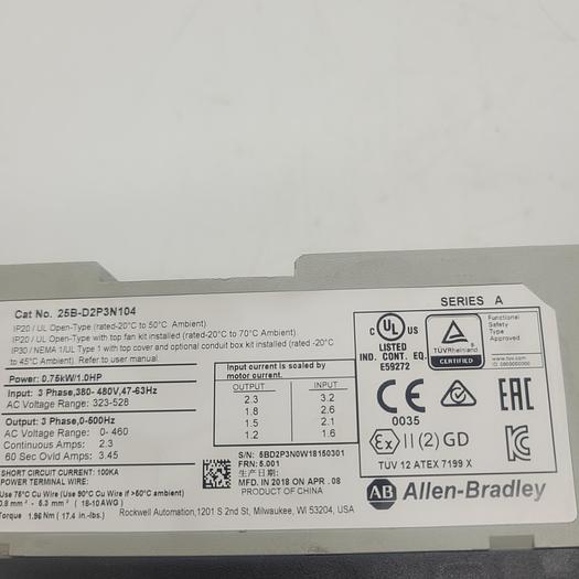 Used Allen-Bradley Power Flex 525 25B-D4P0N104