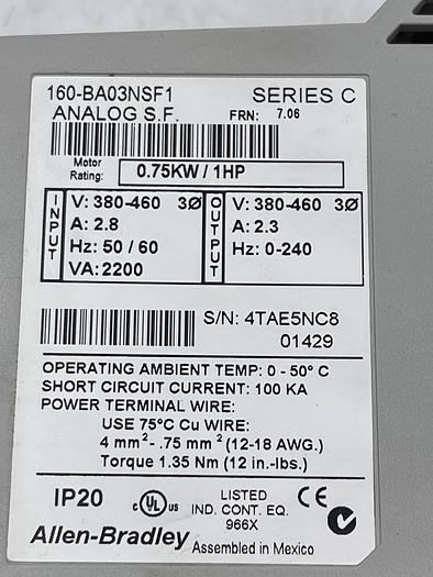 Used Allen-Bradley 160-BA03NSF1 Ser C 