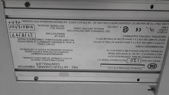 Used Sig Infeed System RAL-4A Four Channel Vibrator Controller D18615/120