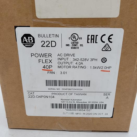 Allen-Bradley Powerflex 40 P7.5HP 22D-D4P0N-104 Ser.A 3.01 SAME DAY SHIPPING Sealed Athentic AB NOS