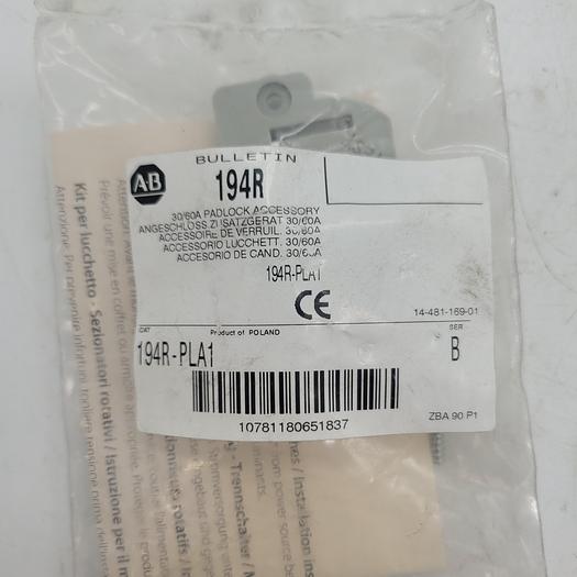 Used Allen-Bradley Bulletin 194R 10/60A Padlock Accessory 194R-PLA1 Ser.B