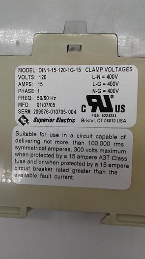 Used Stabiline DIN1 Series DIN-Rail Transient Voltage Surge Suppressor E224284