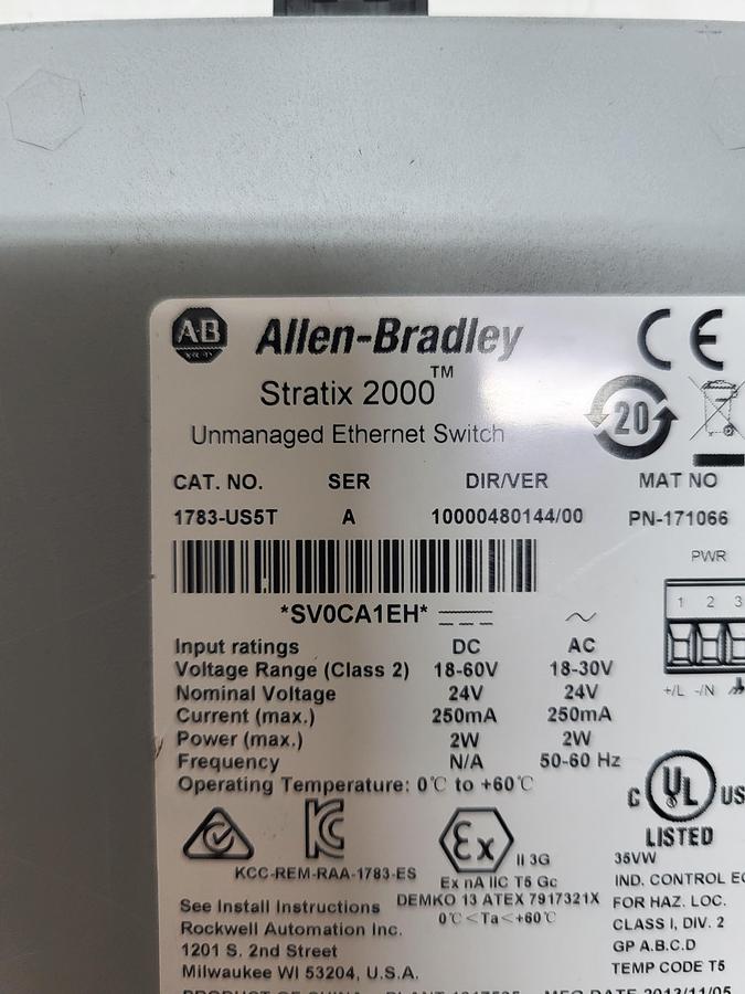Used Allen-Bradley Stratix 2000 Unmanaged Ethernet Switch 1783-US5T Ser.A