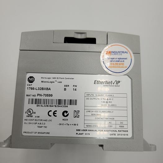 Used ALLEN BRADLEY MICRO LOGIX 1400 / 1766-L32BXBA SER B / PN-70599