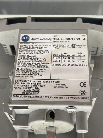 Used Allen-Bradley 194R-J60-1753 Ser A