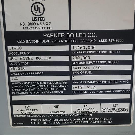 Used Parker Hot water boiler T1460 146000 BTU
