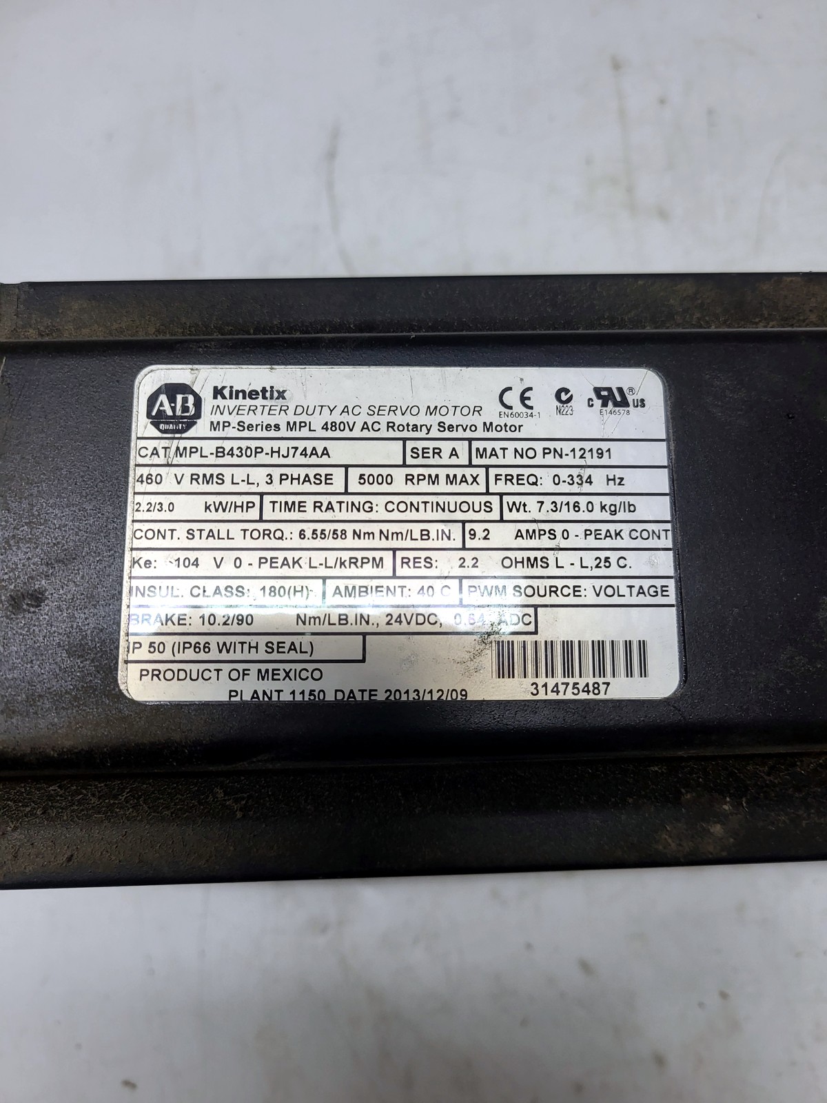 Allen-Bradley / Neugart MPL-B430P-HJ74AA nameplate