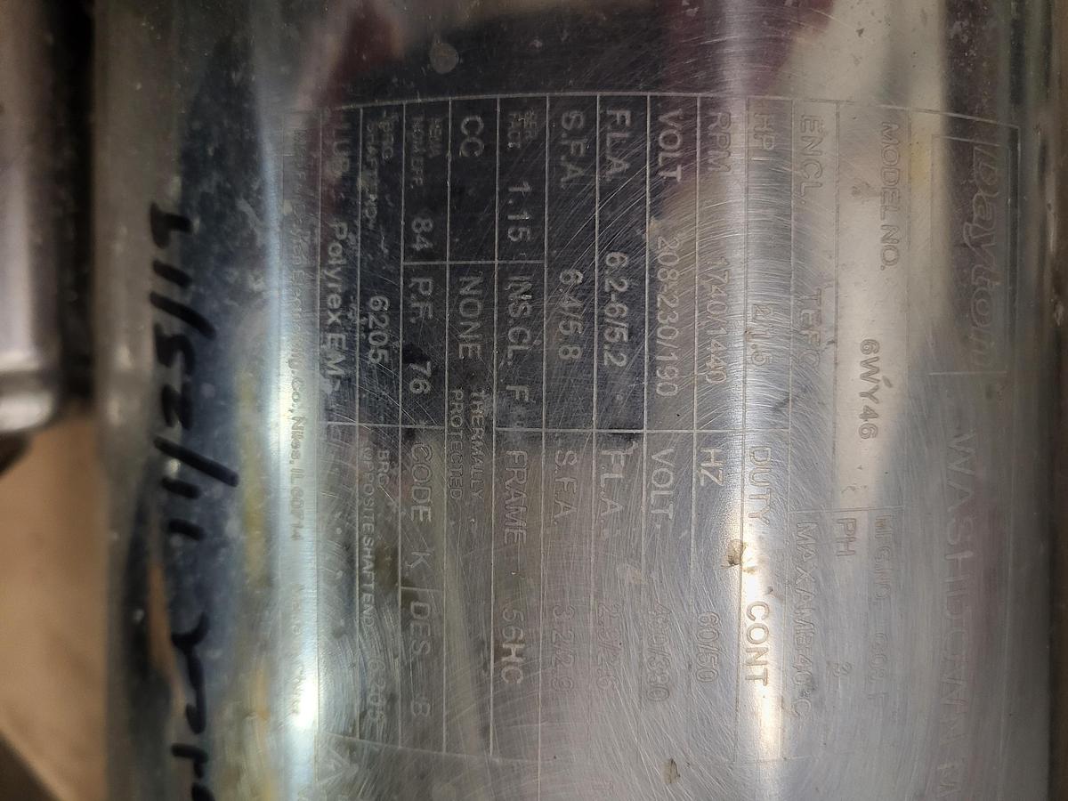Used Dayton washdown stainless motor TEFC HP: 1.5 - 2 / model 6WY46 / 208 - 230 volts 56HC frame & pump attached