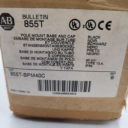 Allen Bradley 855T-BPM40C Stack Light Pole Mount base & cap *NEW In Box***